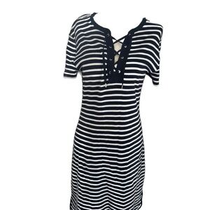 3/25🙂 Chaps nautical stripe pullover cotton dress Sz L